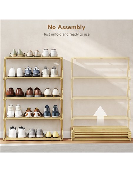 HOMCOM Five-Tier Folding Bamboo Shoe Rack - Natural Finish - pic 167512 | FastDaddyshop