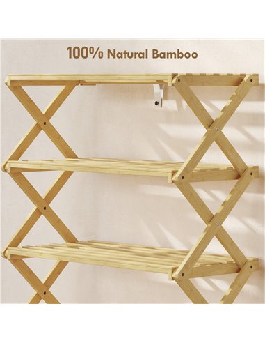 HOMCOM Five-Tier Folding Bamboo Shoe Rack - Natural Finish