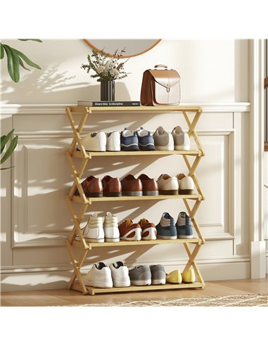 HOMCOM Five-Tier Folding Bamboo Shoe Rack - Natural Finish