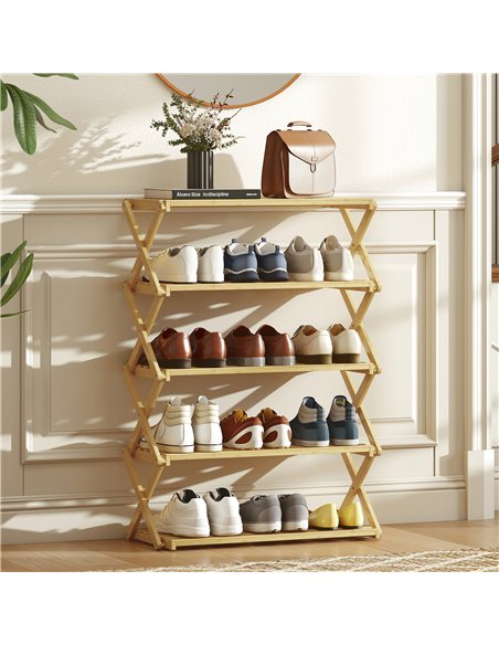 HOMCOM Five-Tier Folding Bamboo Shoe Rack - Natural Finish - pic 167516 | FastDaddyshop