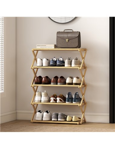 HOMCOM Five-Tier Folding Bamboo Shoe Rack - Natural Finish