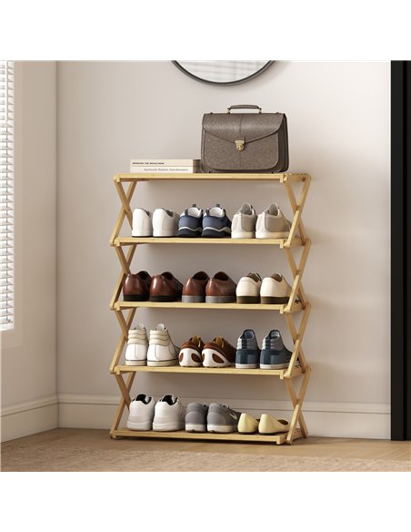 HOMCOM Five-Tier Folding Bamboo Shoe Rack - Natural Finish - pic 167517 | FastDaddyshop