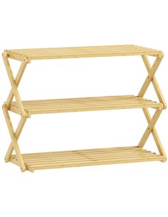 HOMCOM Three-Tier Folding Bamboo Shoe Rack - Natural Finish