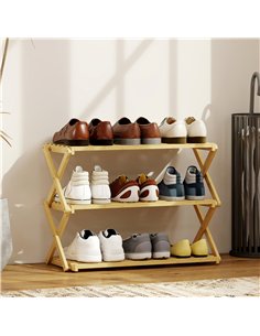 HOMCOM Three-Tier Folding Bamboo Shoe Rack - Natural Finish 2
