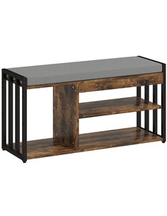 HOMCOM Shoe Storage with Seat, Upholstered Entryway Bench, Shoe Bench with 3 Open Shelves for Hallway, Rustic Brown