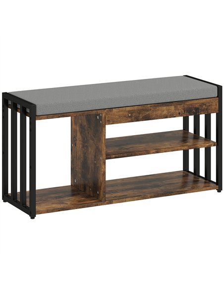 HOMCOM Shoe Storage with Seat, Upholstered Entryway Bench, Shoe Bench with 3 Open Shelves for Hallway, Rustic Brown - pic 167527 | FastDaddyshop