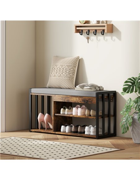 HOMCOM Shoe Storage with Seat, Upholstered Entryway Bench, Shoe Bench with 3 Open Shelves for Hallway, Rustic Brown - pic 167528 | FastDaddyshop