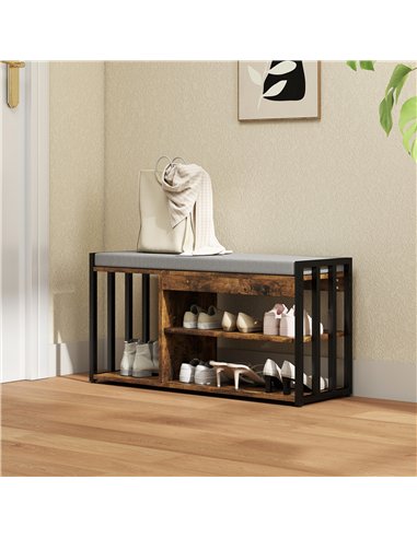 HOMCOM Shoe Storage with Seat, Upholstered Entryway Bench, Shoe Bench with 3 Open Shelves for Hallway, Rustic Brown