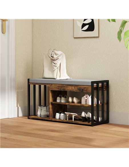 HOMCOM Shoe Storage with Seat, Upholstered Entryway Bench, Shoe Bench with 3 Open Shelves for Hallway, Rustic Brown - pic 167532 | FastDaddyshop
