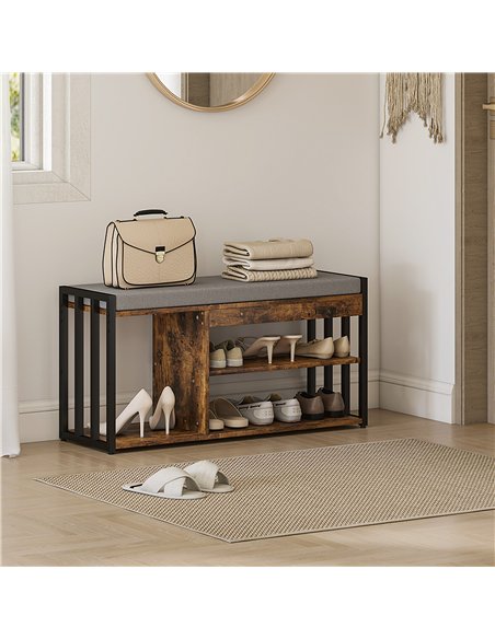 HOMCOM Shoe Storage with Seat, Upholstered Entryway Bench, Shoe Bench with 3 Open Shelves for Hallway, Rustic Brown - pic 167533 | FastDaddyshop