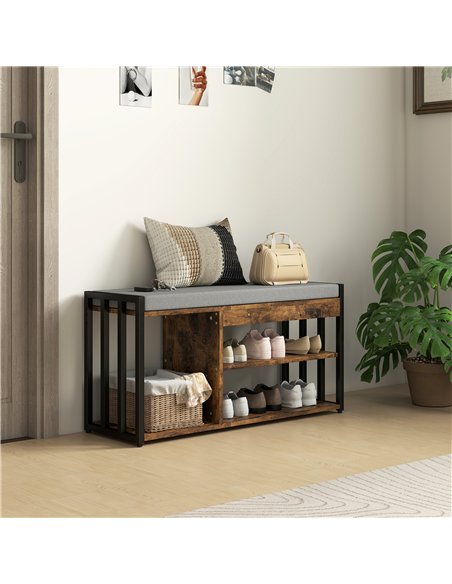 HOMCOM Shoe Storage with Seat, Upholstered Entryway Bench, Shoe Bench with 3 Open Shelves for Hallway, Rustic Brown - pic 167534 | FastDaddyshop