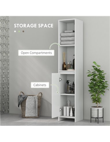 HOMCOM Narrow Bathroom Cabinet, Slim Bathroom Storage Unit with Open Compartment, Freestanding Storage Cupboard for Small Spaces