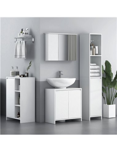HOMCOM Under Sink Bathroom Cabinet, Freestanding Under Sink Cabinet with 2 Doors and Shelf for Basin without or with Pedestal, W