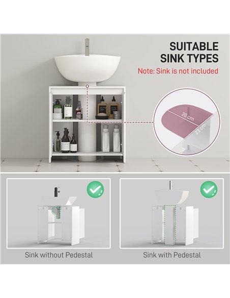HOMCOM Under Sink Bathroom Cabinet, Freestanding Under Sink Cabinet with 2 Doors and Shelf for Basin without or with Pedestal, W - pic 167548 | FastDaddyshop