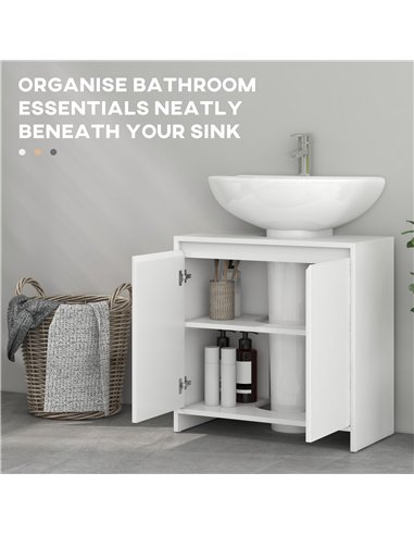 HOMCOM Under Sink Bathroom Cabinet, Freestanding Under Sink Cabinet with 2 Doors and Shelf for Basin without or with Pedestal, W