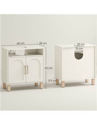 HOMCOM Under Sink Cabinet for Basin without Pedestal - Cream White