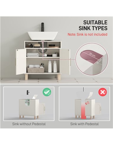 HOMCOM Under Sink Cabinet for Basin without Pedestal - Cream White