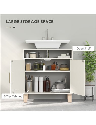 HOMCOM Under Sink Cabinet for Basin without Pedestal - Cream White