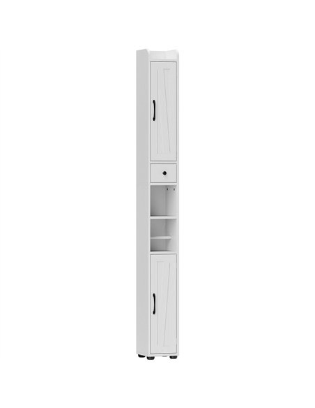 HOMCOM Tall Bathroom Cabinet, Farmhouse Slim Bathroom Storage Cabinet with Barn Doors, Toilet Paper Roll Holder, Drawer and Adju - pic 167572 | FastDaddyshop