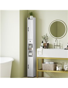 HOMCOM Tall Bathroom Cabinet, Farmhouse Slim Bathroom Storage Cabinet with Barn Doors, Toilet Paper Roll Holder, Drawer and Adju 2