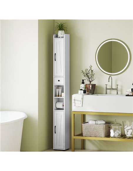 HOMCOM Tall Bathroom Cabinet, Farmhouse Slim Bathroom Storage Cabinet with Barn Doors, Toilet Paper Roll Holder, Drawer and Adju - pic 167573 | FastDaddyshop