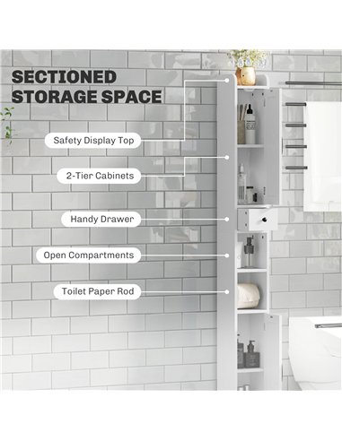HOMCOM Tall Bathroom Cabinet, Farmhouse Slim Bathroom Storage Cabinet with Barn Doors, Toilet Paper Roll Holder, Drawer and Adju