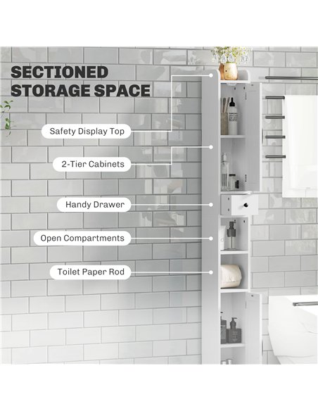 HOMCOM Tall Bathroom Cabinet, Farmhouse Slim Bathroom Storage Cabinet with Barn Doors, Toilet Paper Roll Holder, Drawer and Adju - pic 167575 | FastDaddyshop