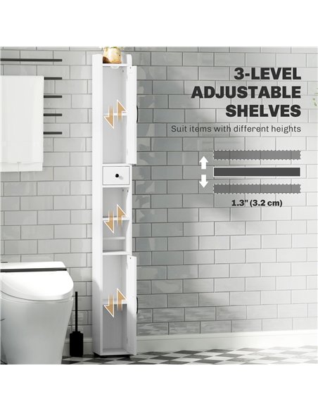 HOMCOM Tall Bathroom Cabinet, Farmhouse Slim Bathroom Storage Cabinet with Barn Doors, Toilet Paper Roll Holder, Drawer and Adju - pic 167576 | FastDaddyshop