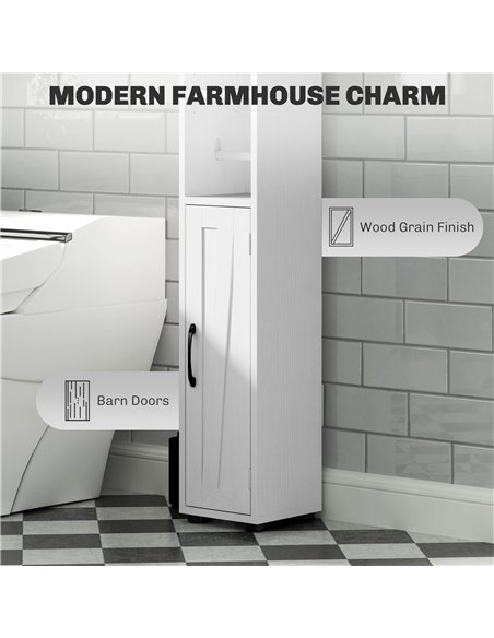 HOMCOM Tall Bathroom Cabinet, Farmhouse Slim Bathroom Storage Cabinet with Barn Doors, Toilet Paper Roll Holder, Drawer and Adju - pic 167577 | FastDaddyshop