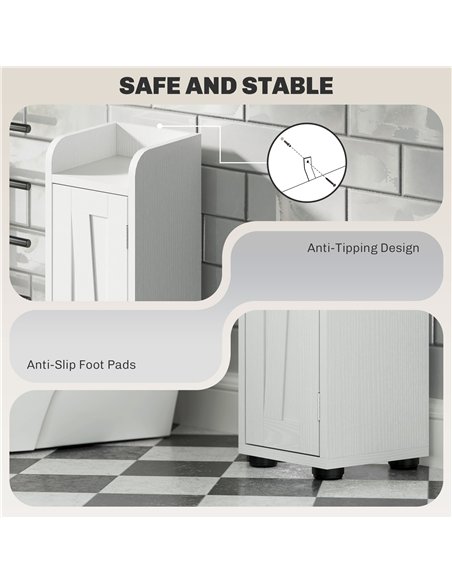 HOMCOM Tall Bathroom Cabinet, Farmhouse Slim Bathroom Storage Cabinet with Barn Doors, Toilet Paper Roll Holder, Drawer and Adju - pic 167578 | FastDaddyshop