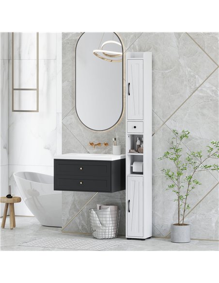 HOMCOM Tall Bathroom Cabinet, Farmhouse Slim Bathroom Storage Cabinet with Barn Doors, Toilet Paper Roll Holder, Drawer and Adju - pic 167579 | FastDaddyshop