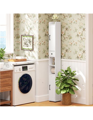 HOMCOM Tall Bathroom Cabinet, Farmhouse Slim Bathroom Storage Cabinet with Barn Doors, Toilet Paper Roll Holder, Drawer and Adju