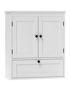 HOMCOM Bathroom Wall Cabinet with Adjustable Shelf and Recessed Doors, White