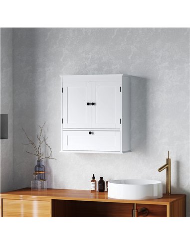 HOMCOM Bathroom Wall Cabinet with Adjustable Shelf and Recessed Doors, White