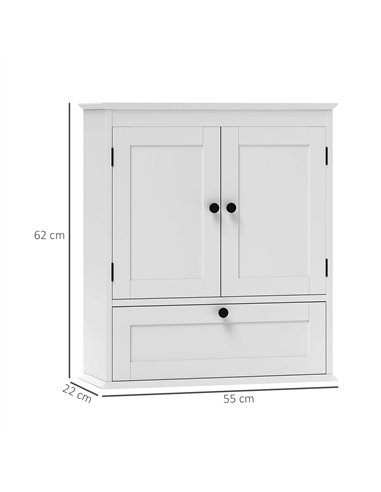 HOMCOM Bathroom Wall Cabinet with Adjustable Shelf and Recessed Doors, White
