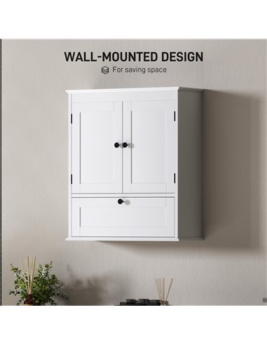 HOMCOM Bathroom Wall Cabinet with Adjustable Shelf and Recessed Doors, White