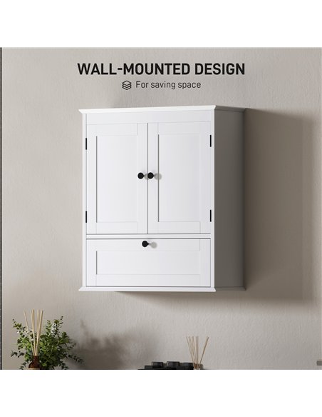 HOMCOM Bathroom Wall Cabinet with Adjustable Shelf and Recessed Doors, White - pic 167584 | FastDaddyshop
