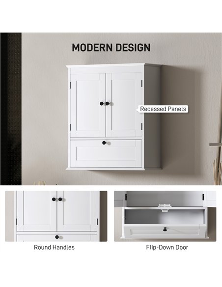 HOMCOM Bathroom Wall Cabinet with Adjustable Shelf and Recessed Doors, White - pic 167586 | FastDaddyshop