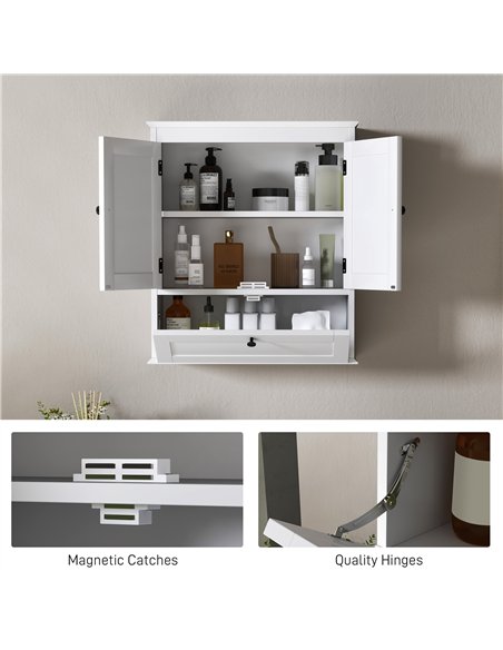 HOMCOM Bathroom Wall Cabinet with Adjustable Shelf and Recessed Doors, White - pic 167587 | FastDaddyshop