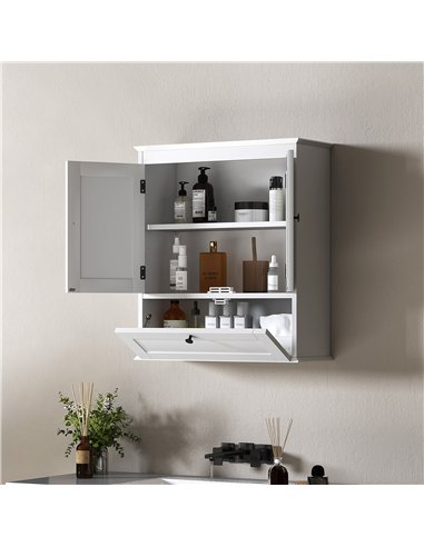 HOMCOM Bathroom Wall Cabinet with Adjustable Shelf and Recessed Doors, White