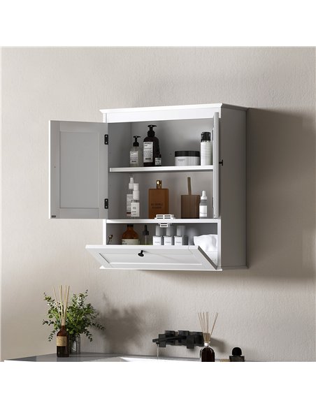 HOMCOM Bathroom Wall Cabinet with Adjustable Shelf and Recessed Doors, White - pic 167589 | FastDaddyshop