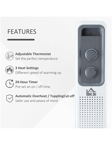 Homcom 2180W Oil Filled Radiator with 9 Fins, Timer, Thermostat Control