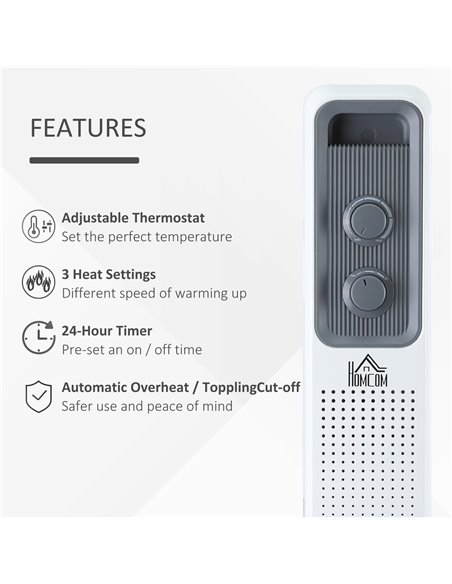 Homcom 2180W Oil Filled Radiator with 9 Fins, Timer, Thermostat Control - pic 16759 | FastDaddyshop