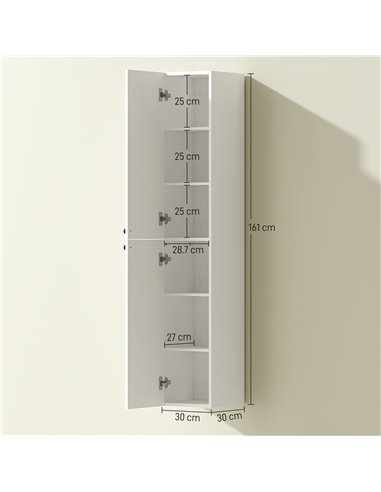 HOMCOM Wall Mounted Tall Bathroom Storage Cabinet with Soft-Close Hinges, Slim Bathroom Cabinet with 2 Doors, White