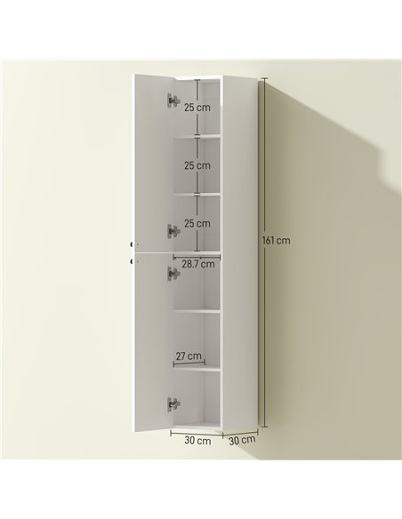HOMCOM Wall Mounted Tall Bathroom Storage Cabinet with Soft-Close Hinges, Slim Bathroom Cabinet with 2 Doors, White - pic 167592 | FastDaddyshop