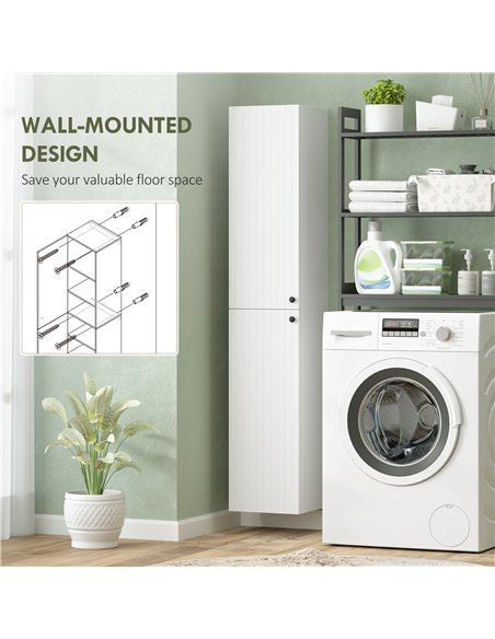 HOMCOM Wall Mounted Tall Bathroom Storage Cabinet with Soft-Close Hinges, Slim Bathroom Cabinet with 2 Doors, White - pic 167593 | FastDaddyshop