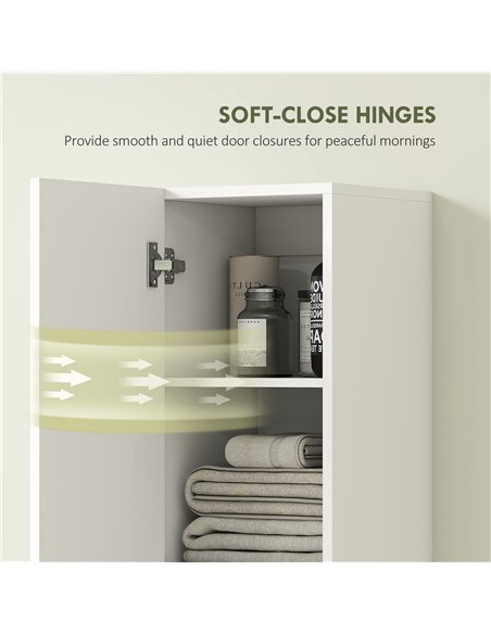 HOMCOM Wall Mounted Tall Bathroom Storage Cabinet with Soft-Close Hinges, Slim Bathroom Cabinet with 2 Doors, White - pic 167594 | FastDaddyshop