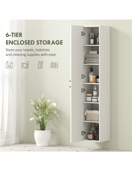 HOMCOM Wall Mounted Tall Bathroom Storage Cabinet with Soft-Close Hinges, Slim Bathroom Cabinet with 2 Doors, White - pic 167595 | FastDaddyshop