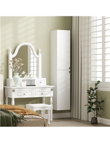 HOMCOM Wall Mounted Tall Bathroom Storage Cabinet with Soft-Close Hinges, Slim Bathroom Cabinet with 2 Doors, White