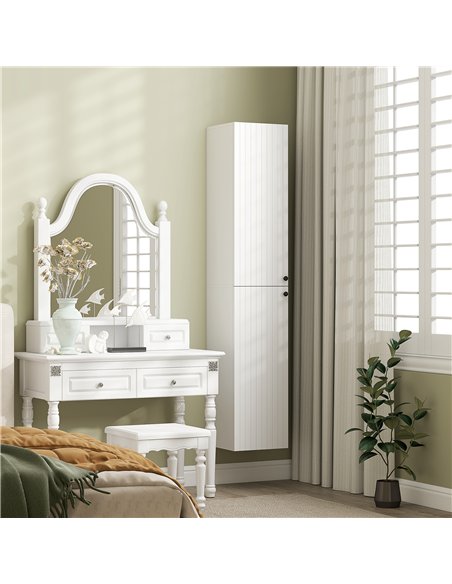 HOMCOM Wall Mounted Tall Bathroom Storage Cabinet with Soft-Close Hinges, Slim Bathroom Cabinet with 2 Doors, White - pic 167598 | FastDaddyshop